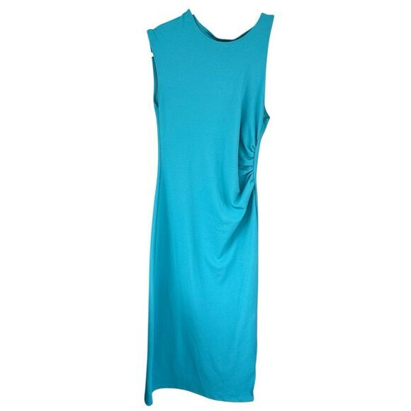 B8 ZARA‎ Draped Sleeveless Midi Dress Turquoise Size Small NWT - Picture 1 of 6